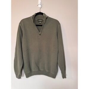 Eddie Bauer Mens Olive Green 100% Cotton Quarter Zip Mock Neck Sweater Size M